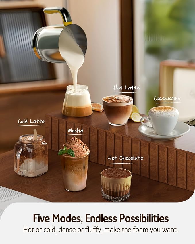 Hazel Quinn Milk Frother - Hot and Cold Detachable Milk Frother with Adjustable Temperature & Foam Thickness, Dishwasher Safe, for Latte/Cappuccino/Hot Chocolate, 400ML (13.5oz) - Floral Printed