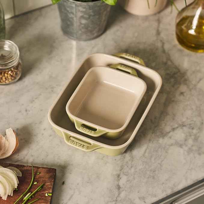 STAUB Ceramic 2-pc Rectangular Baking Dish Set - Macaron Pastel Green