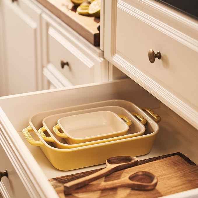 STAUB Ceramic 3-pc Rectangular Baking Dish Set - Citron