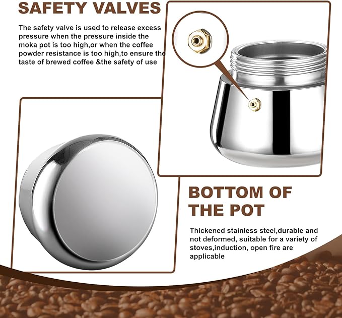 2 Cup Stovetop Espresso Maker Stainless Steel Moka Pot Stove Top Percolator Italian Coffee Makers Capable Mocha Greca Machine Cafe Classic Induction Cookers for Home and Camping 100ml 3.3oz