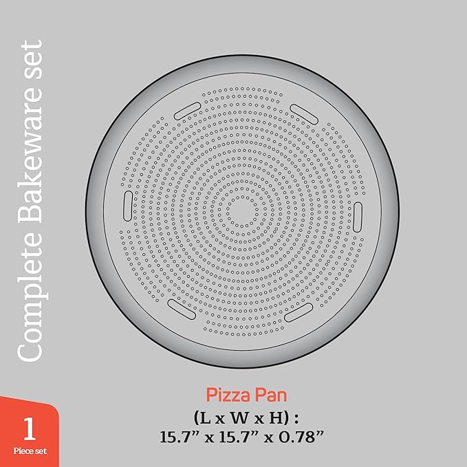 Emporio Kitchen Pizza Baking Pan - 15.75-Inch Round Perforated Carbon Steel Tray with Non-Stick Gray Marble Coating, Airflow Design, Dishwasher & Oven Safe (Up to 450°F), PFOA, PFOS, PTFE-Free, Gray