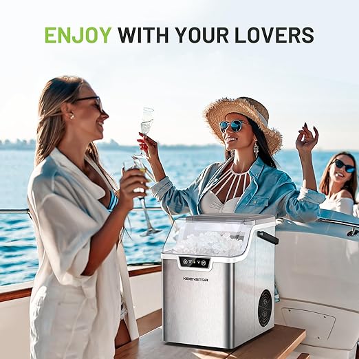 Nugget Countertop Ice Maker with Soft Chewable Ice 40Lbs, Pebble Sonic Ice Machine with Basket and Scoop, Ready in 5 Mins, 40Lbs/24H, Auto Self-Cleaning, for Home, Kitchen, Office, Party, Camping