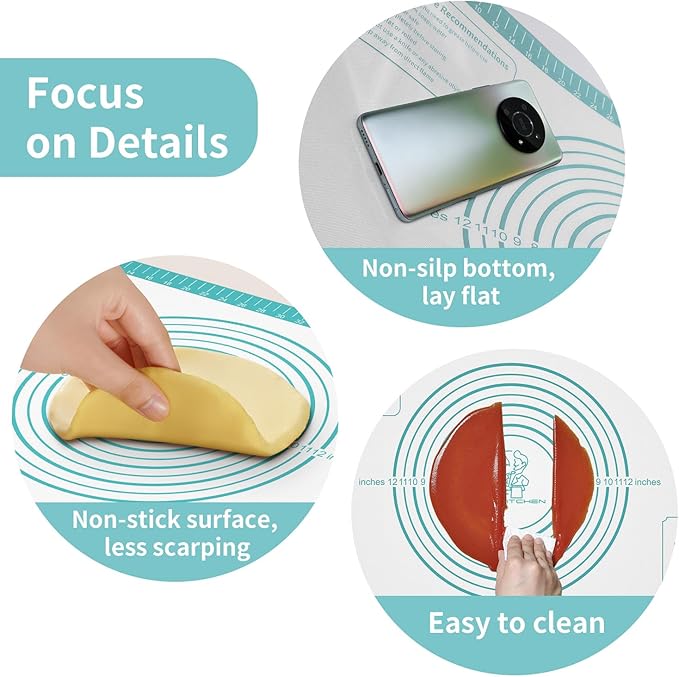 Non-Stick Silicone Pastry Mat, Silicone Baking Mat - Dough Mat for Rolling, Silicone Mat for Baking Cookies Macarons Bread, Extra Large 26 x 16 Inch