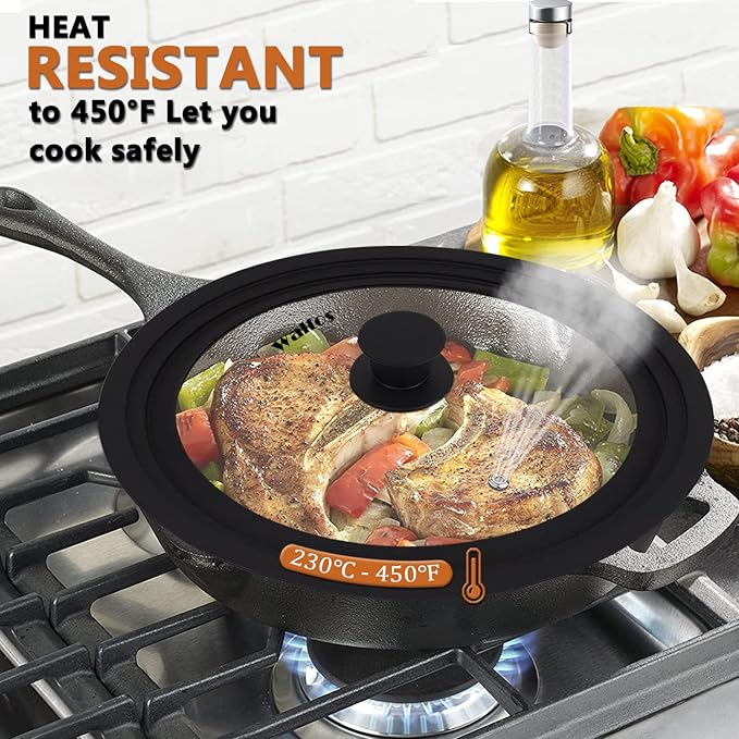 Universal Lid for Pots, Pans and Skillets - Tempered Glass with Heat Resistant Silicone Rim, Fits 11", 12" and 12.5" Diameter Cookware