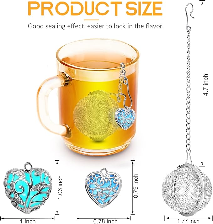 NSTaygate 2pcs Tea Infuser Tea Strainers for Loose Tea Luminous Heart Pendant Loose Leaf Tea Steeper Tea Ball Handmade Fluorescent Stone Tea Diffusers for Loose Tea Tea Sets for Women