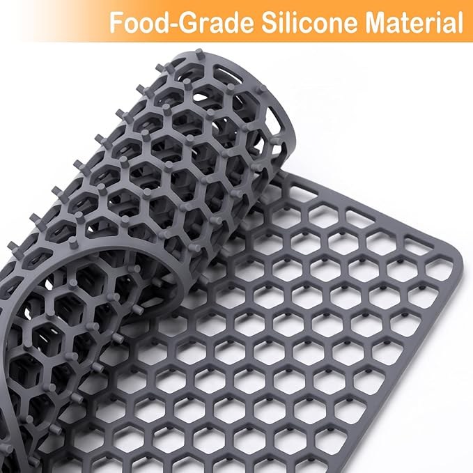 Sink Protectors for Kitchen Sink, 24.8"x 13" Farmhouse Kitchen Sink Protector Grid, Silicone Mat for Farmhouse Stainless Steel Porcelain Sink（Center Drain）