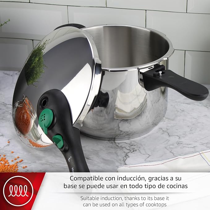 Magefesa Dynamic 6-Quart Stainless Steel Pressure Cooker + Steaming Basket, 18/10 Stainless Steel, Energy Efficient, Compatible with All Stovetops Including Induction
