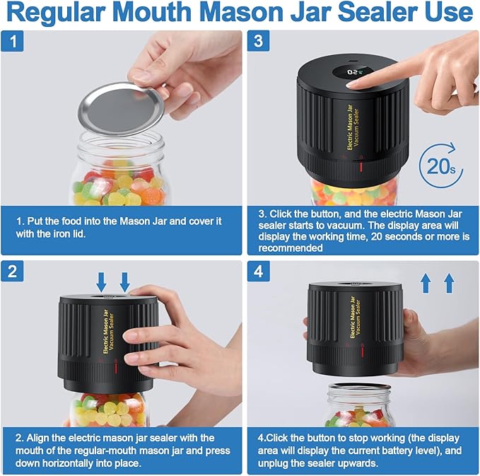 LOVE MOMENT Electric Mason Jar Vacuum Sealer Kit for Wide Mouth and Regular Mouth Mason Jars