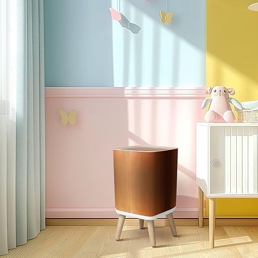 Small Trash Can with Lid Bronze Copper Metal foil Abstract Modern Wastebasket with Press Cover Dog Proof Garbage Can Waste Bin for Kitchen Bathroom Nursery 2.6 Gallon