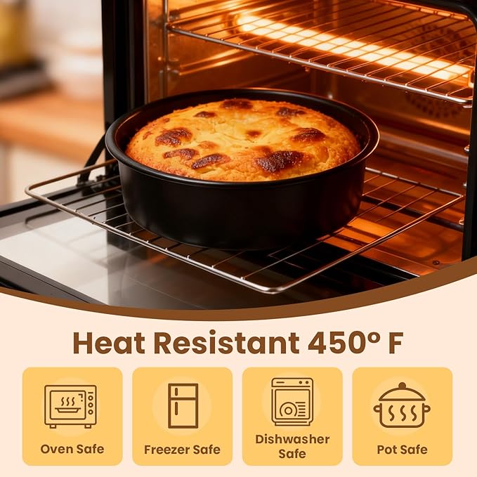 6 Inch Round Cake Pan Set of 3 - Nonstick Carbon Steel Cake Baking Pans with 100 PCS Parchment Paper, Dishwasher Safe, Durable for Layer Cakes, Birthday & Christmas Baking