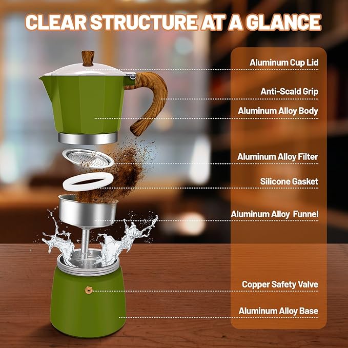 9 Cup Aluminum Espresso Stovetop Moka Pot Express Coffee Maker Percolator Italian Classic Mocha Coffee Machine for Italian and Cuban Cafe Brewing for Home & Camping 450ml 15oz