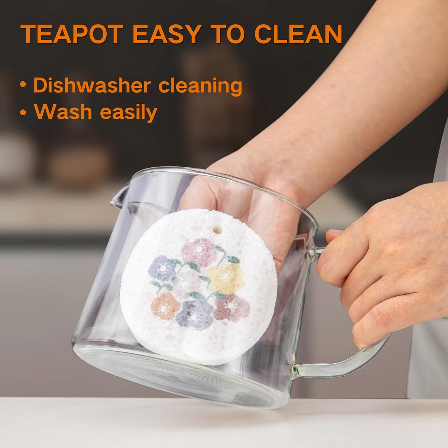 Glass Teapot 34oz/1000ml with 4 Pack Tea Cups Gift Set, Removable Stainless Steel Infuser, Heatproof Borosilicate Glass, Stovetop Safe for Loose and Blooming Leaf Tea