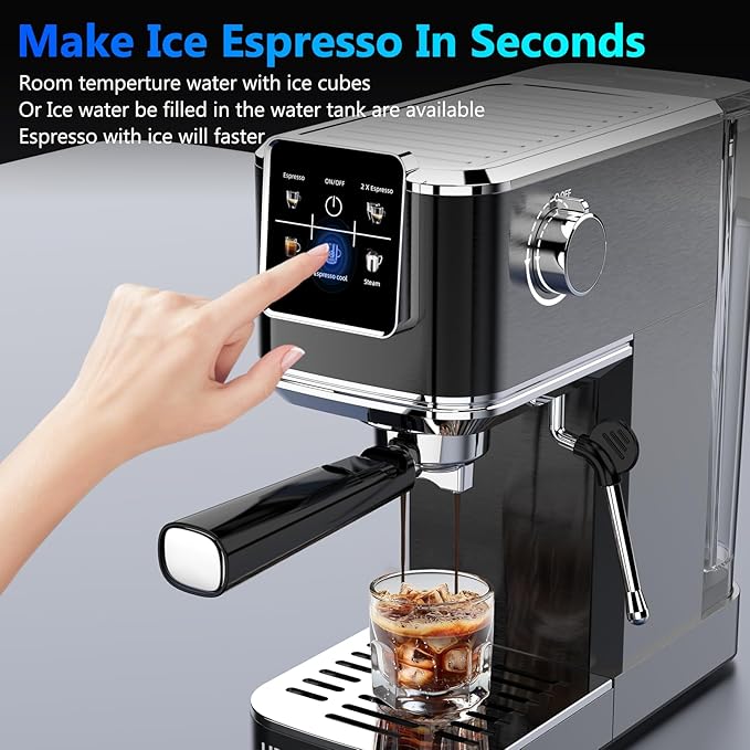 URintells Cuising Espresso Machine 20 Bar,Touch Screen Espresso Maker with Steam Milk Frother,Stainless Steel Expresso Coffee Machine for Cappuccino Latte Cold Brew,1350W Fast Heat Up System,Black