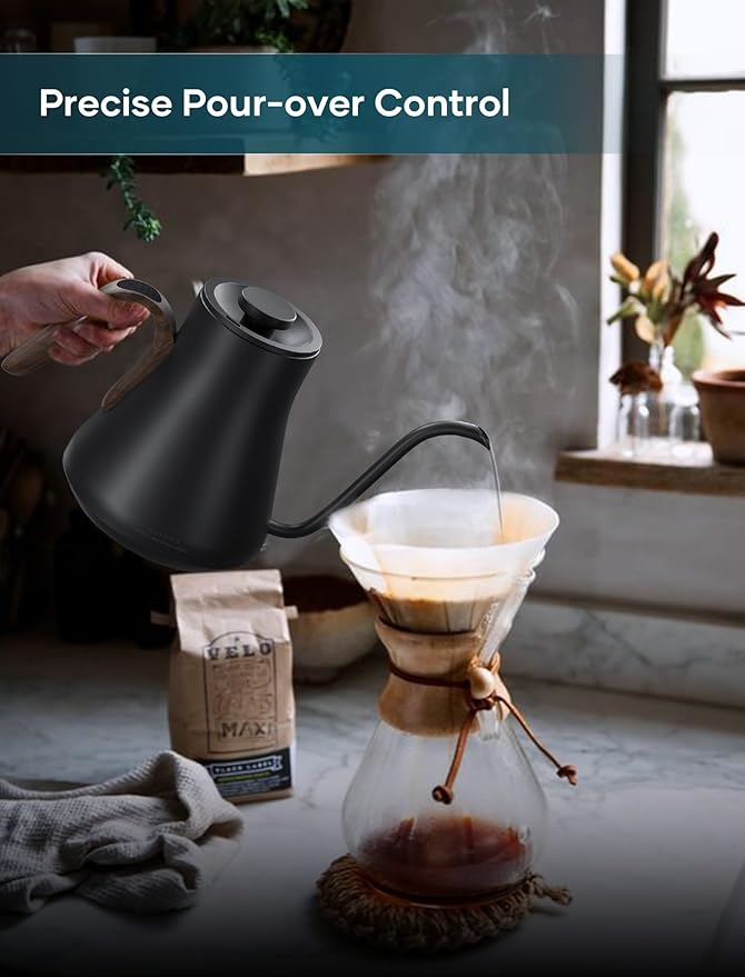 INTASTING Gooseneck Electric Kettle with ±1℉ Temperature Control for Pour Over Coffee & Tea, Quick Heating, BPA-Free Stainless Steel, Built-in Brew Timer, 1500W/0.9L (Rainforest)