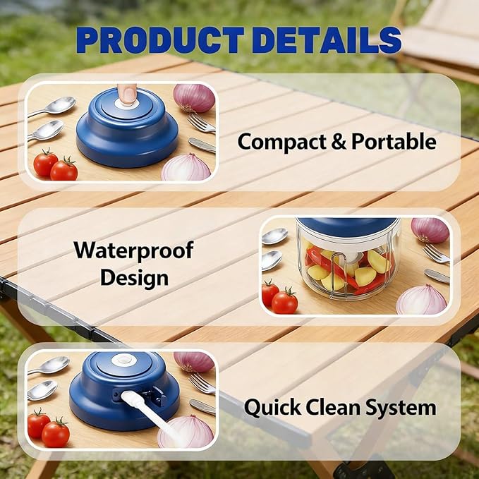 Electric Garlic Chopper Mini, Upgraded Rechargeable Veggie Chopper With Storage and Cover, One-Touch Food Processor with 4 Stainless Steel Blades for Onion Meat Chili Ginger (Blue, 320ml)