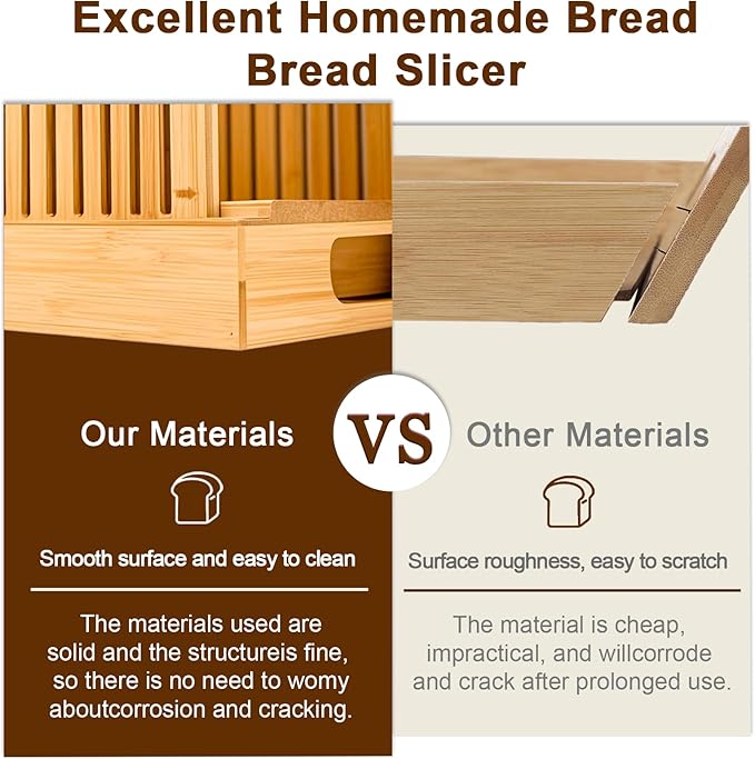Bread Slicer for Homemade Bread, Bamboo Bread Slicing Guide Adjustable Width, Foldable and Compact Cutting Guide with Crumb Tray for Cakes, Bagels, Loaves, Kitchen Gadgets & Gifts (Knife Not Included)