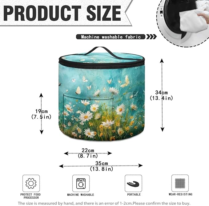 Butterfly Daisy Electric Pressure Cooker Insulation Bag Smooth Flat Surface Pressure Cooker Storage Bag with Handle and Pockets