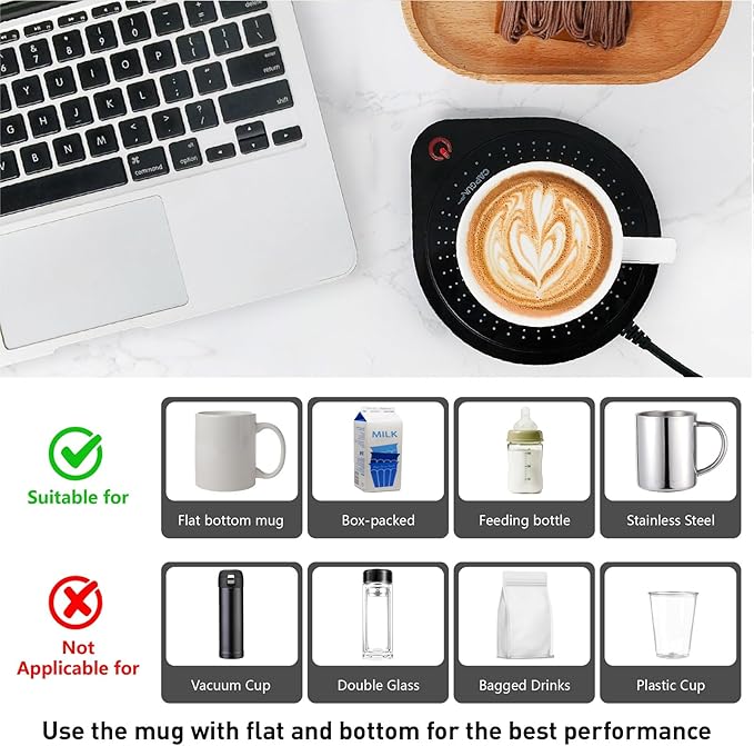 25W Electric Candle Warmer for Coffee Mugs, 75℃ Heating & Auto Shut-Off, Spill-Proof Desk Warmer for Beverages (Black)