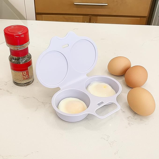 Egg Poacher Microwave,White Microwave Egg Poacher 2 Eggs,2 Cavity Nonstick Poached Eggs Maker With Lid,Microwaves Egg Cooker 2 Eggs,Kitchen Dining Specialty Cookware