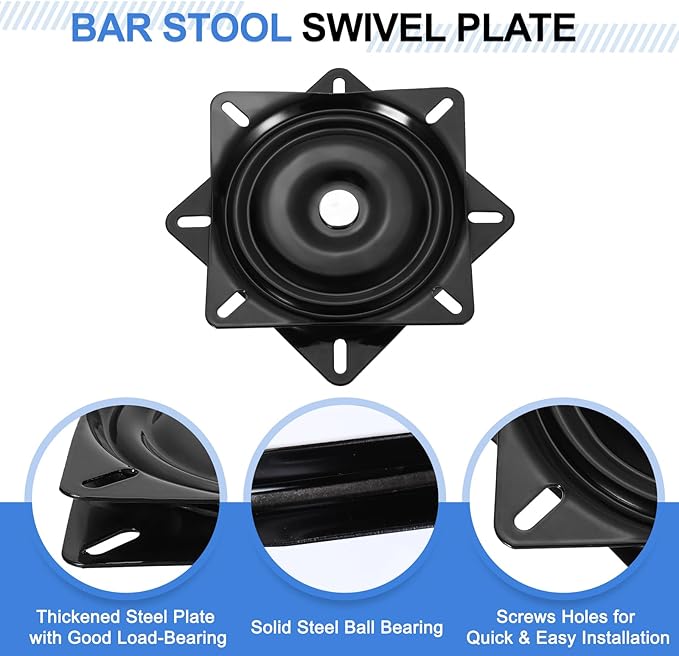 uxcell 6" Bar Stool Swivel Replacement, 360° Rotation Lazy Susan Turntable, Square Semi-Ball Bearing Seat Swivel Base Mount Plate for Recliner Chair or Table, Black (154x2mm)
