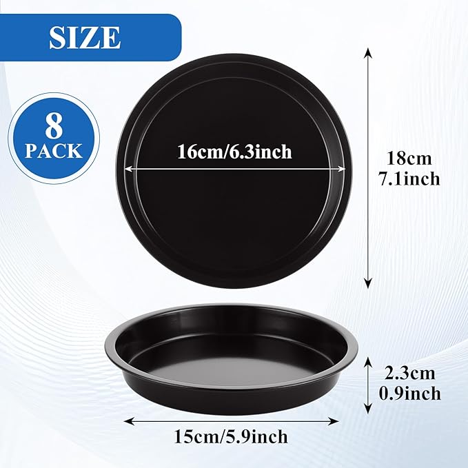 AKOLAFE 8 Pack Deep Dish Pizza Pan Personal Pizza Pan for Oven Round Pizza Plates Set Small Pizza Baking Sheet Non Stick Carbon Steel Pizza Platter Metal Pizza Trays for Serving Cooking Grilling 7Inch