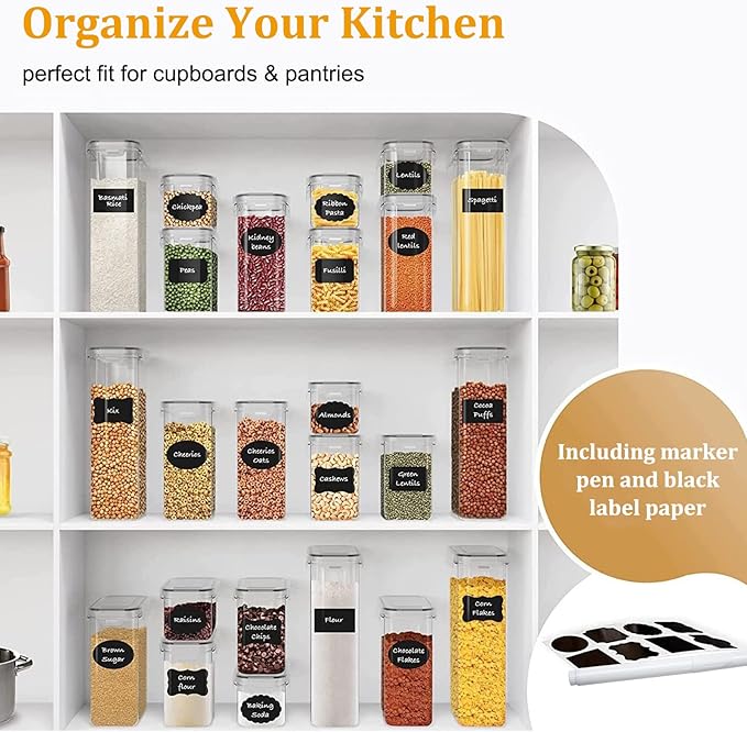 8 Pack Airtight Food Storage Containers with Lids, BPA Free Clear Pantry Storage Container for Kitchen Food Pantry Organizers and Storage, Plastic Pantry Organiser for Cereal,Flour and Sugar