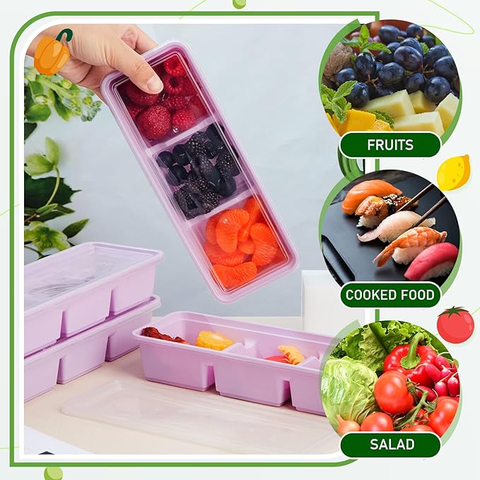 Hushee 10 Pack 17 oz Small Meal Prep Containers with 3 Compartments Snack Containers with Lid Disposable Plastic Bento Box Travel Lunch Food Boxes Stackable for Office Picnic (Purple)