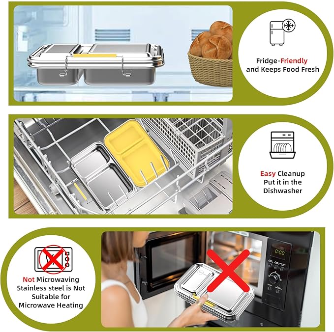Stainless Steel Bento Box for Adults, 22.6 oz Compact 2-Compartment Metal Lunch Box with 2 Containers, BPA-Free Portion Control Food Container for Work and Travel, Dishwasher Safe(Yellow)