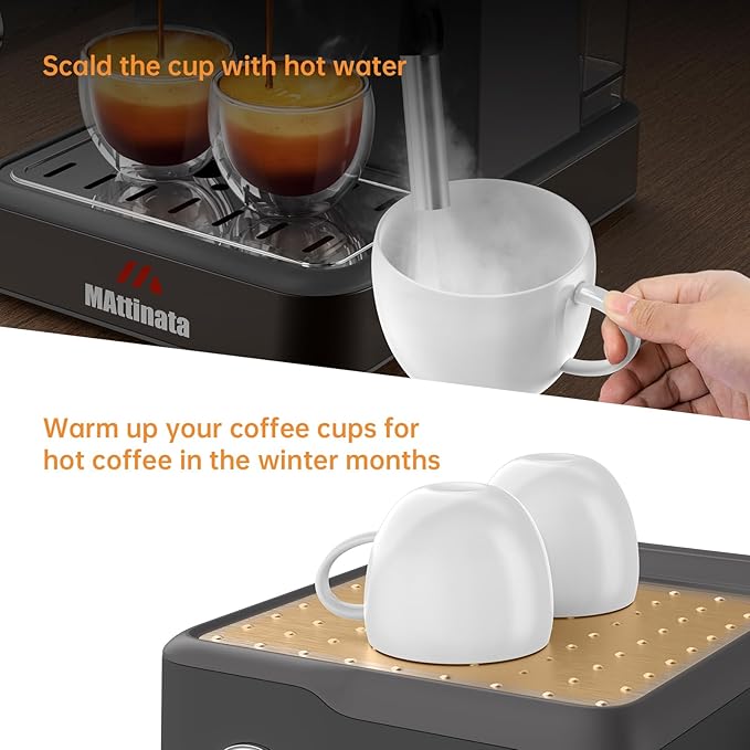 MAttinata Espresso Machine 20 Bar, Espresso Coffee Maker with Professional Milk Frother Steam Wand for Cappuccino & Latte, 60oz Removable Water Tank for Home，Stainless Steel