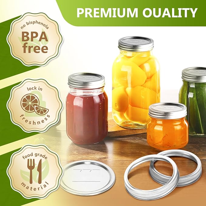 Canning Lids and Rings Regular Mouth, 24Pcs Split Type Metal Mason Jar Lids with Bands for Regular Mouth Ball, Kerr Jars - Food Grade with Silicone Airtight Seal Premium Small Canning Lids