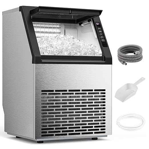 COWSAR Commercial Ice Maker Machine, Self-Cleaning Ice Machine for Home, Bar, Restaurant, Office and Outdoor，80Lbs/24H Freestanding Undercounter Ice Maker with 24Lbs Storage Capacity