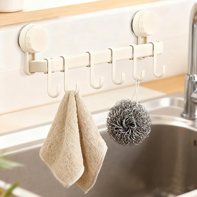 2026 Upgrad Wall Hooks Rack, Space Saving Utensil Holder for Kitchen Bathroom, No Drilling Wall Mounted Accessory Hanger, Kitchen Rail for Hanging Cooking Utensils Mugs Spoons (White_B)