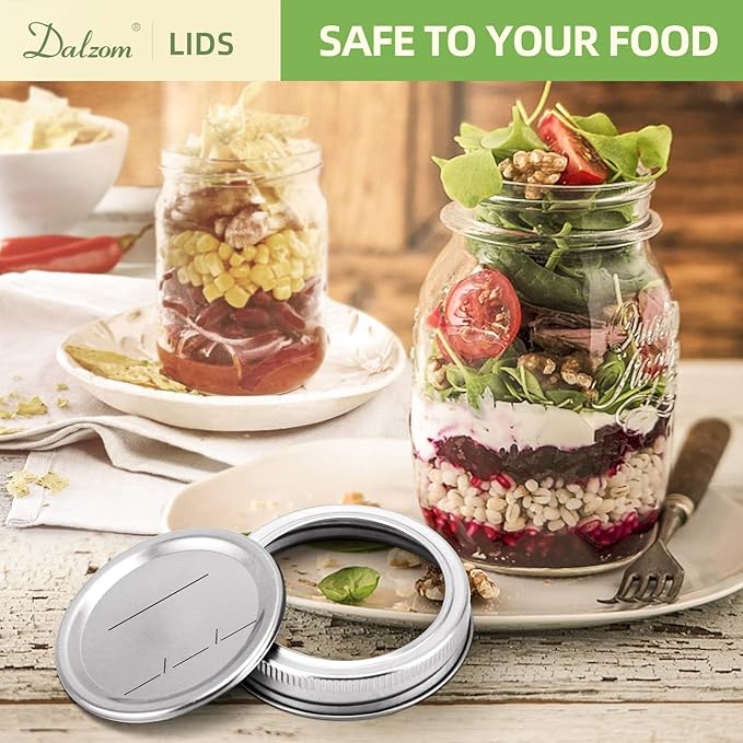 Dalzom® 72Pcs Canning Lids with 72Pcs Rings Wide Mouth, Premium Mason Jar Lids with Rings for Ball, Kerr Jars - Food Grade Material, 100% Fit & Airtight for Wide Mouth Mason Jars
