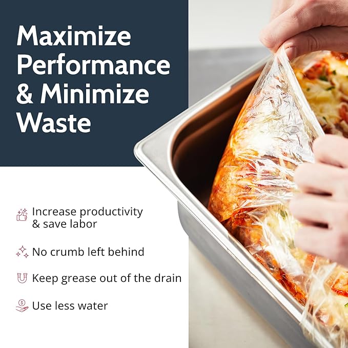 PanSaver Clear Pan Liners for Easy Clean Up - Disposable Buffet Pan Liners, Ovenable up to 400F (Third and Quarter Pan Medium and Deep Pan Liner - 19 x 14 IN)