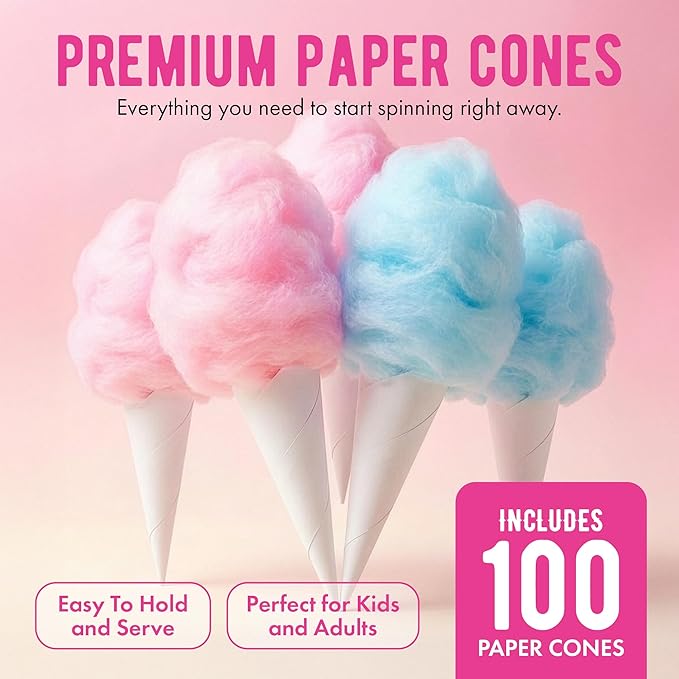 The Candery Cotton Candy Floss Sugar (2-Pack) Includes 100 Premium Cones | Raspberry Blue and Strawberry | Plastic, Reusable Jars | Easy Pour Spout or Scoop | Includes Scooper | 3 LBS Jars