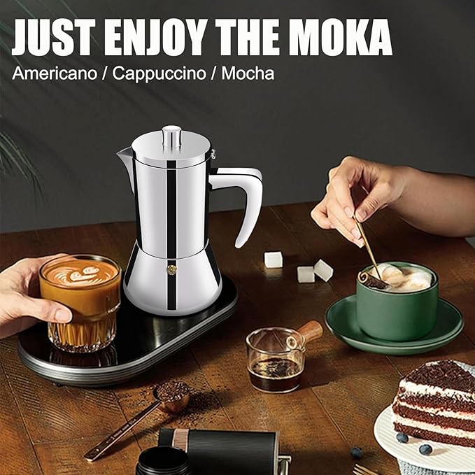 2 Cup Thickened 304 Stainless Steel Moka Pot Stovetop Espresso Maker Cafeteras Italian Percolator Espress Makers Capable Greca Mocha Coffee Machine for Induction Home and Camping 100ml 3.4oz
