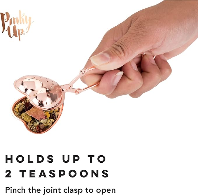 Pinky Up Heart Shaped Tea Ball, Reusable Loose Leaf Tea Infuser, Brew Tea with Ease, Stainless Steel, Rose Gold