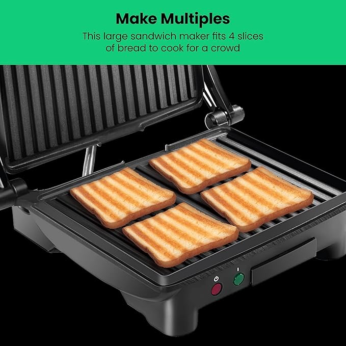 Chefman Panini Press Grill and Gourmet Sandwich Maker NonStick Coated Plates,Opens 180 Degrees to Fit Any Type or Size of Food,Stainless Steel Surface and Removable Drip Tray,4 Slice,Black,(Pack of 2)
