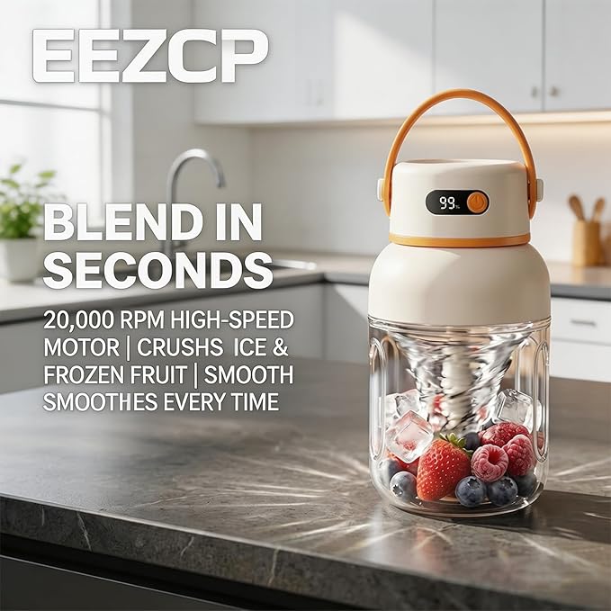 Portable Electric Juicer Cup with Zero Cord Hassle, USB-C Rechargeable, 36 Stainless Steel Blades, 18000 RPM Motor, Leakproof for Shakes,Smoothies,Travel,Gym,Office Outdoor (1200ML)