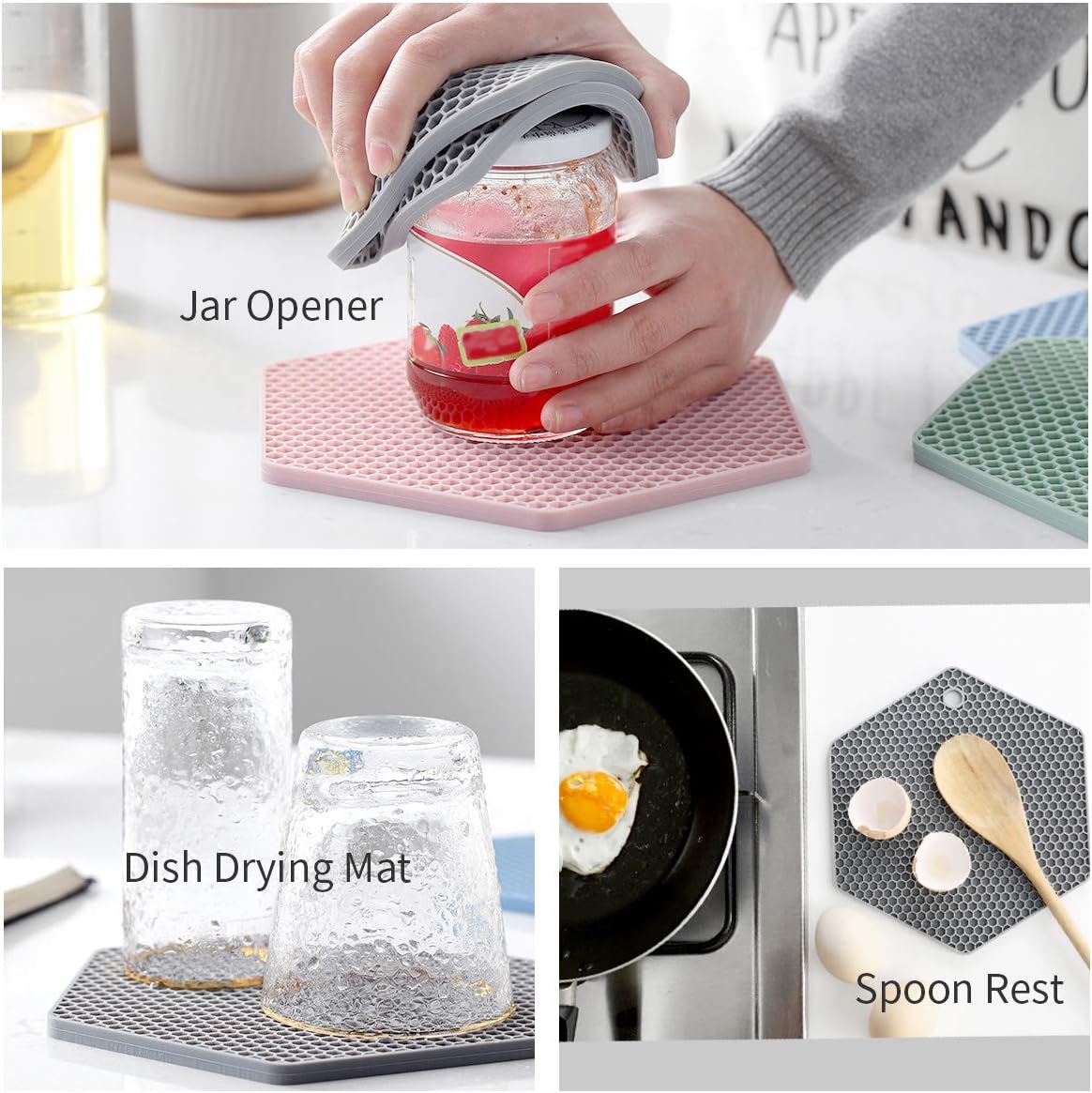 4 Packed Silicone Trivet Mats - DIY Different Size Dish Drying Mat, Hot Pot Holder for Pots & Pans, Non-Slip & Heat Resistant Kitchen Hot Pads for Countertops & Table,Merolet Red