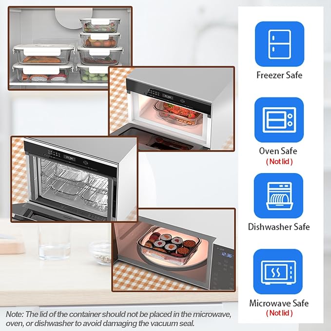Vacuum Sealer & Food Storage Container for Food, Vacuum Sealer for Food + 3 Glass Vacuum Containers |Rectangle [21 Oz/35 Oz/50 Oz]+ 10 Reusable Food Saver Sealer Bags,For Freezer, Meal Prep
