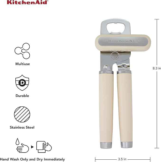 KitchenAid Classic Multifunction Can Opener and Bottle Opener Easy to Use, Razor Sharp Stainless Steel Cutting Wheel, Soft Ergonomic Handles, Almond Cream (Pack of 12)