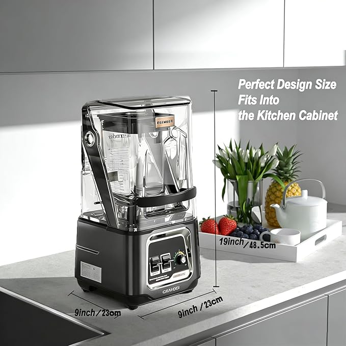CRANDDI Commercial Blender, 2200W Countertop Blenders with Removable Shield, Quiet Smoothie Blender for Shakes and Ice Crushing, 52oz, 38000 RPM Professional Blenders for Kitchen, K80 (Grey)