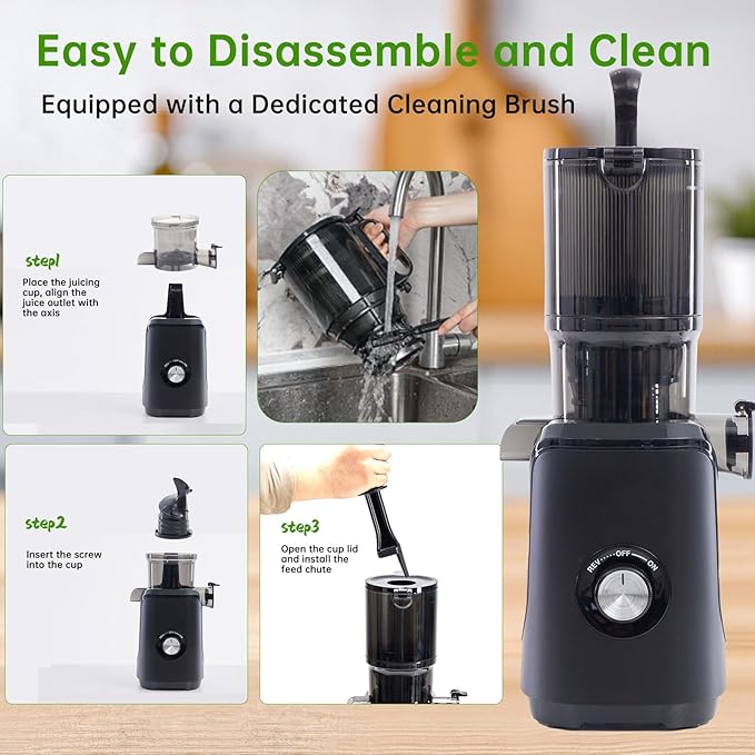 Cold Press Juicer, 92% High Nutrient Retention Slow Masticating Juicer with Wide 4.25" Chute & Reverse Function, Low Heat Oxidation, Easy Clean Quiet Motor, Black
