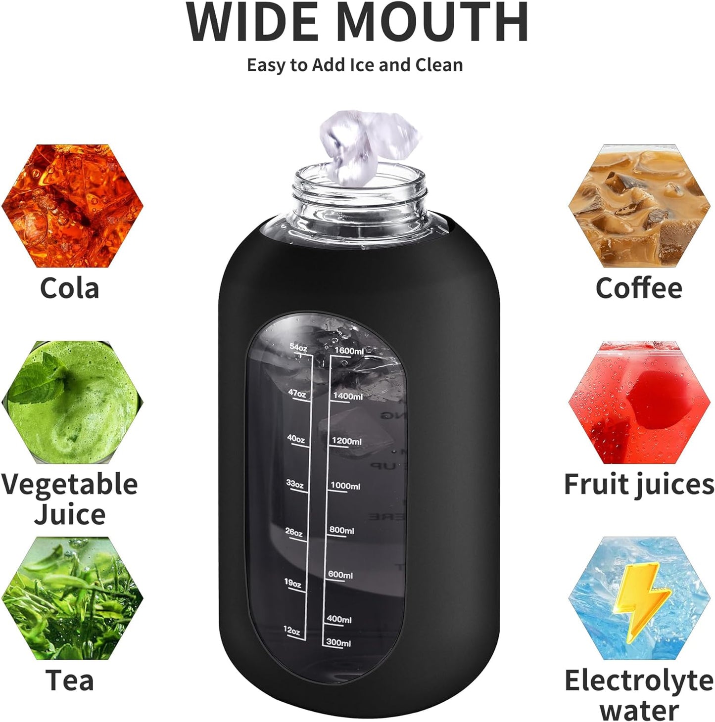 CIVAGO 32 oz Glass Water Bottle with Straw and Handle, Large Sports Motivational Water Bottle Flask with Time Marker and 2 Lids, Leakproof Water Jug Canteen with Silicone Sleeve for Gym,Red