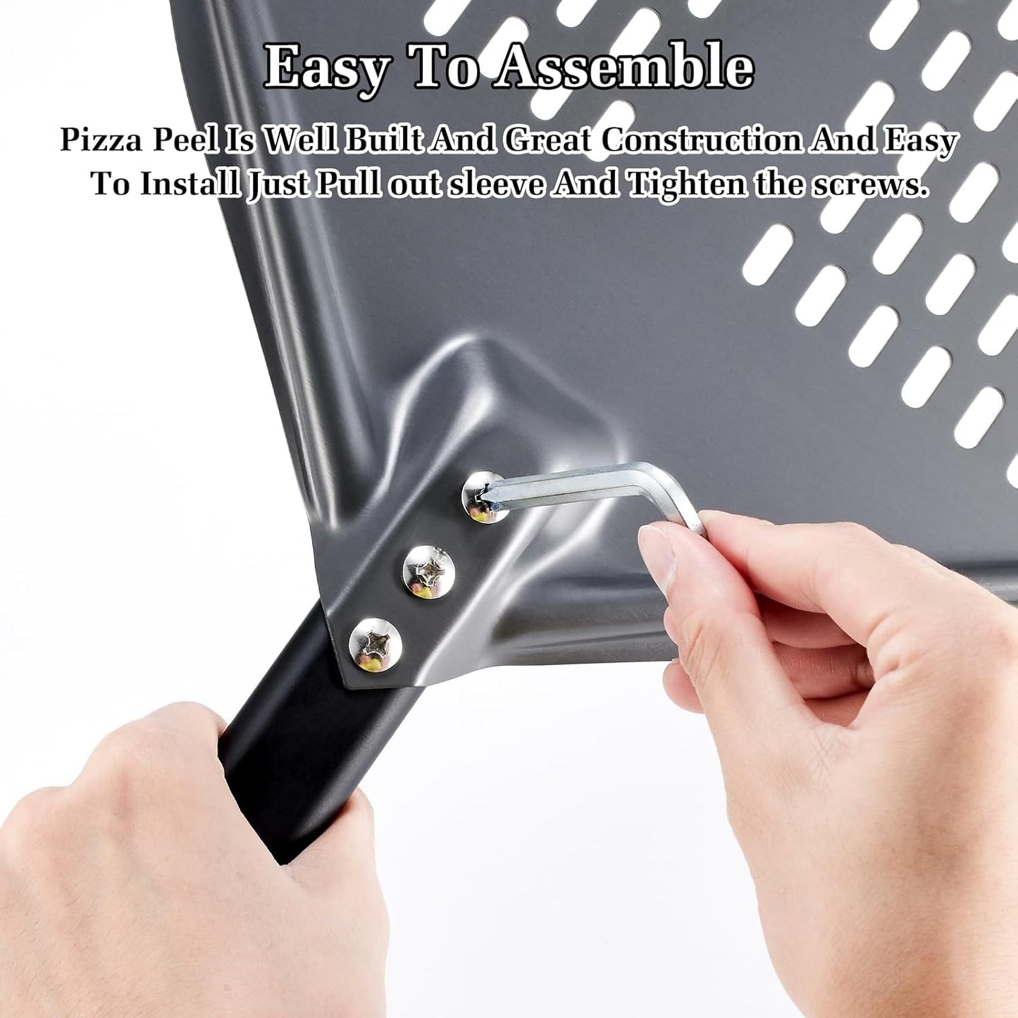 12 Inch + 9 Inch Perforated Pizza Peel Set, Pizza Turning Peel with Metal Handle, Pizza Spatula Paddle for Homemade Pizza Oven Accessories
