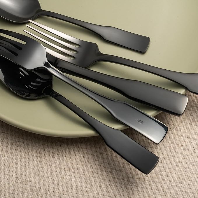 Alata Kate Black Mirror 20-Piece Silverware, Service for 4, Stainless Steel Flatware, Mirror Polished Cutlery, Dishwasher Safe