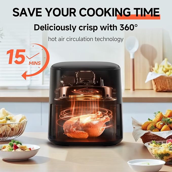QIDO Air Fryer 8-in-1 with 5.5 QT Capacity,180°-450°F Precision Heating, Air Fry, Roast, Broil, Reheats, Dehydrates, Less Oil, Features Shake Reminder, Large Touch Display with Auto Menus, Black