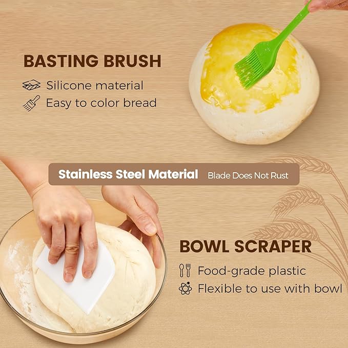 Artisan Sourdough Bread Proofing Baskets Set of 2 – Banneton Basket Kit with 9" Round & 10" Oval, 6 Accessories for Bread Baking