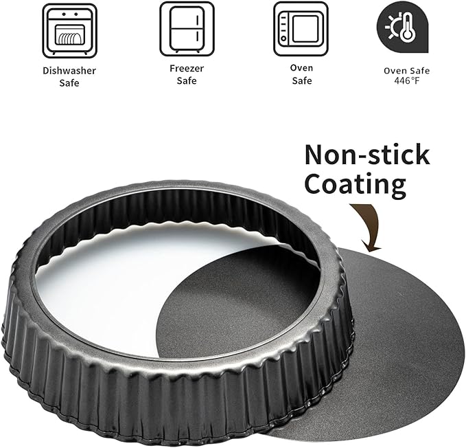 Deep Dish Quiche Pan, 11” x 2” Tall Pie Pan Deep Tart Pan with Removable Bottom, Nonstick Large Fluted Tart Mold Loose Base Round Deep Pizza Pan for Baking Easter Pie